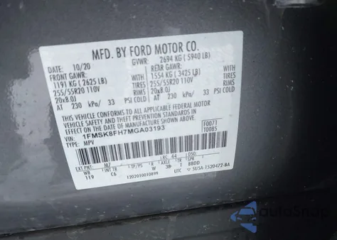 2021 Ford Explorer Limited z USA, uszkodzony, nr VIN 1FMSK8FH7MGA03193